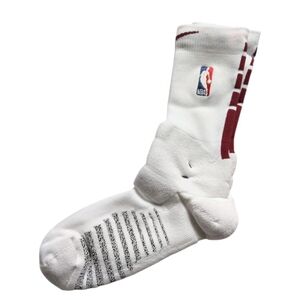 Nike NBA Authentic Player Team Issued Socks White/Burgundy, Size XL, Mid Calf